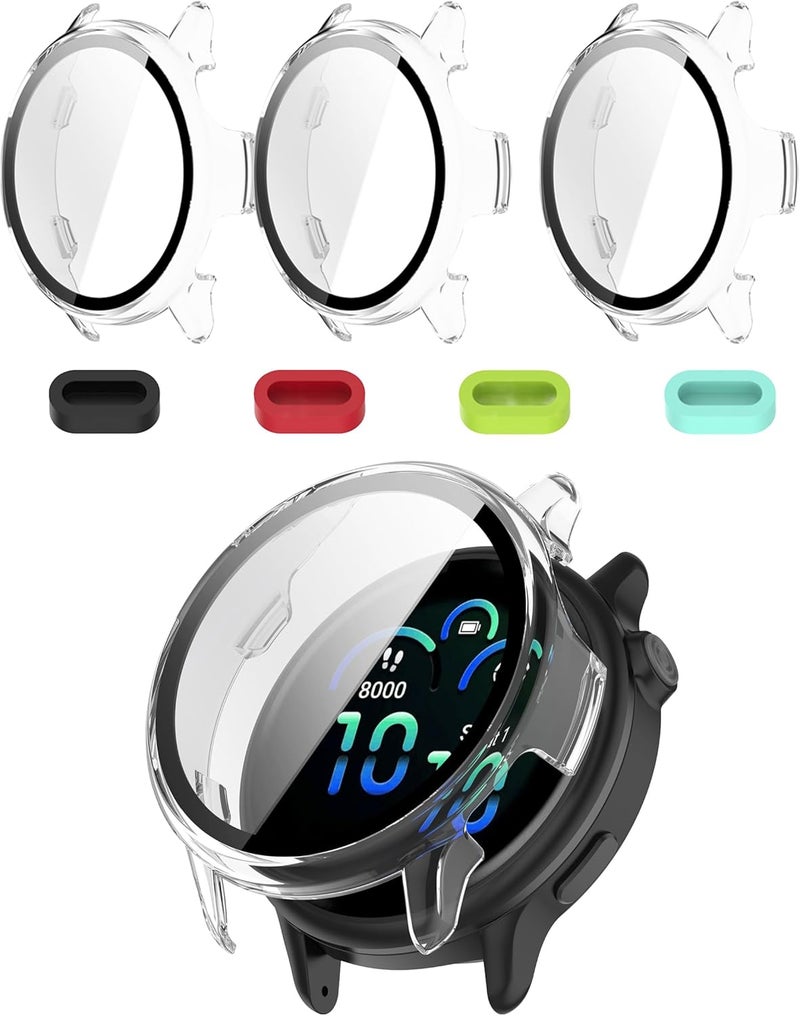 iDaPro [3-Pack Clear] Screen Protector Case for Garmin Vivoactive 6,Full Protective Cover with Built-in 9H Tempered Glass & 4 Silicone Dust Plugs,Hard PC Shell,Complete Protection for Running,Gym - Image 1